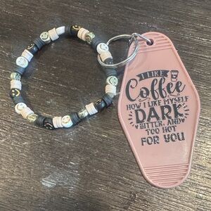 Pink Keychain with Beaded Bracelet